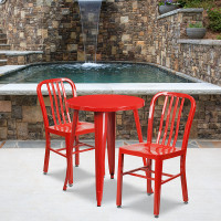 Flash Furniture CH-51080TH-2-18VRT-RED-GG 24" Round Metal Table Set with Back Chairs in Red